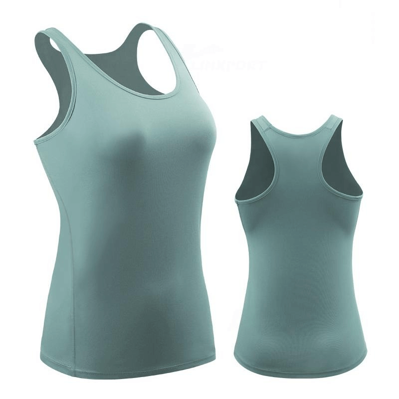 Women's sleeveless sports top in light green, tight stretch, quick dry, perfect for running, cycling, tennis, SF0038 model shown.
